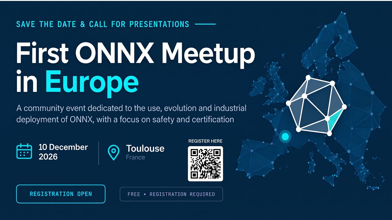 First ONNX Meetup in Europe, 10 December 2026, Toulouse, France. Registration open, free but required.